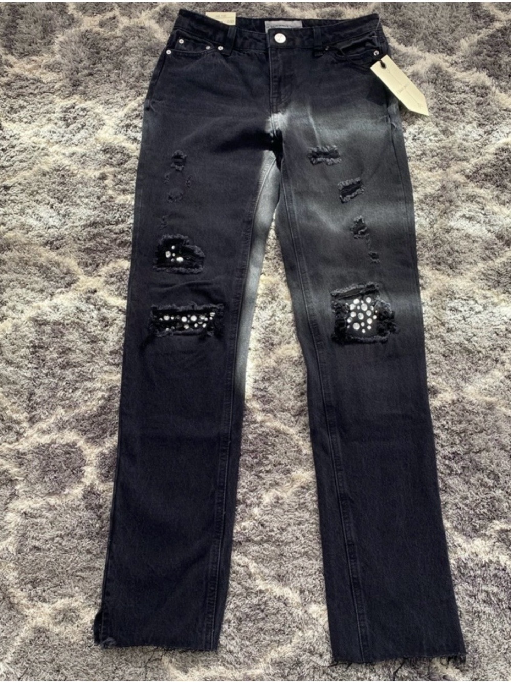 Distressed Jeans with Rhinestones - Picture 2 of 6